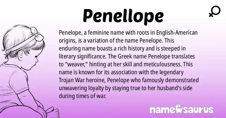 Infographic about Penellope name meaning, Penellope is a name from English (American) origin(s).