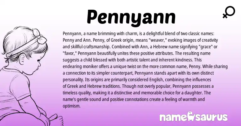 Infographic about Pennyann name meaning, Pennyann is a name from Hebrew, English, Greek origin(s).