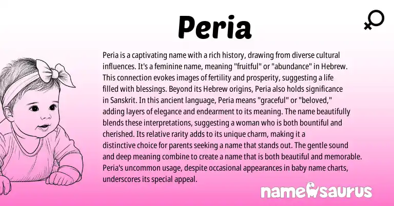 Infographic about Peria name meaning, Peria is a name from Hebrew, Sanskrit origin(s).