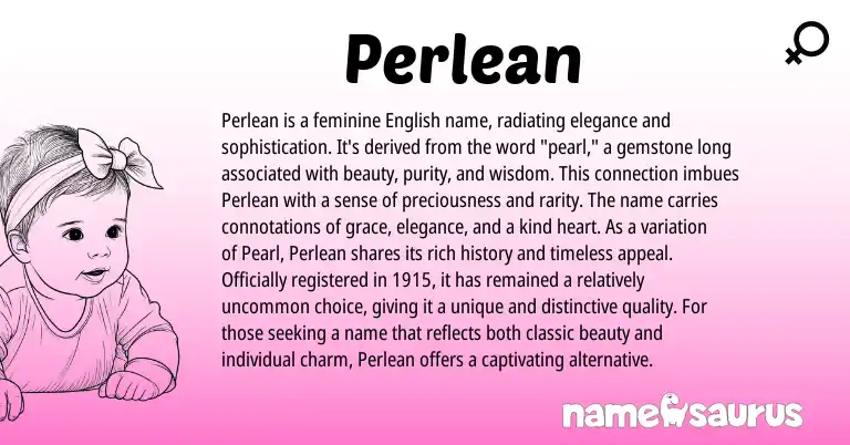Infographic about Perlean name meaning, Perlean is a name from English origin(s).