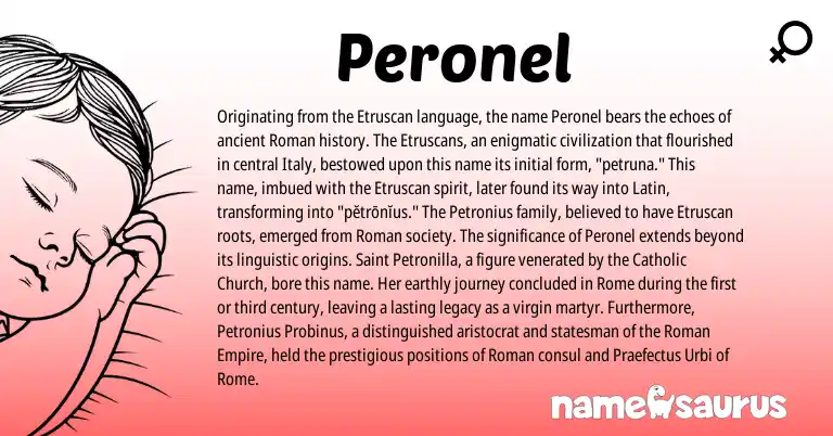 Infographic about Peronel name meaning, Peronel is a name from Etruscan, Roman, Latin origin(s).