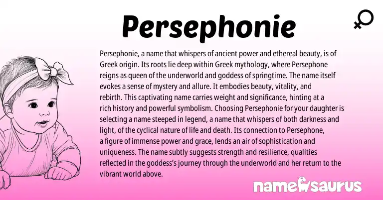 Infographic about Persephonie name meaning, Persephonie is a name from Greek origin(s).
