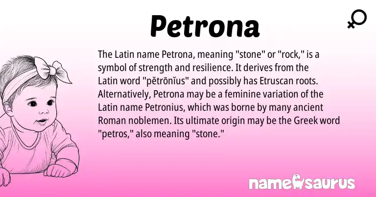 Infographic about Petrona name meaning, Petrona is a name from Etruscan, Roman, Latin, Greek origin(s).