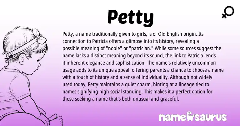 Infographic about Petty name meaning, Petty is a name from English origin(s).