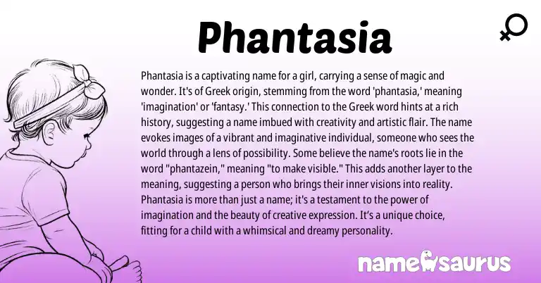 Infographic about Phantasia name meaning, Phantasia is a name from Greek origin(s).