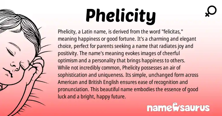 Infographic about Phelicity name meaning, Phelicity is a name from Latin origin(s).