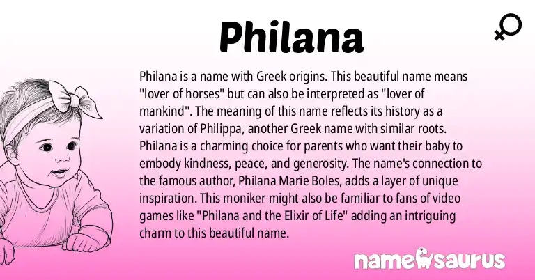 Infographic about Philana name meaning, Philana is a name from Greek origin(s).