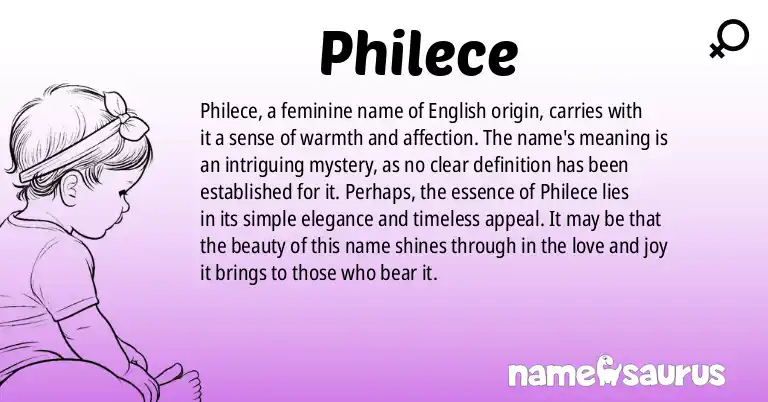 Infographic about Philece name meaning, Philece is a name from English origin(s).
