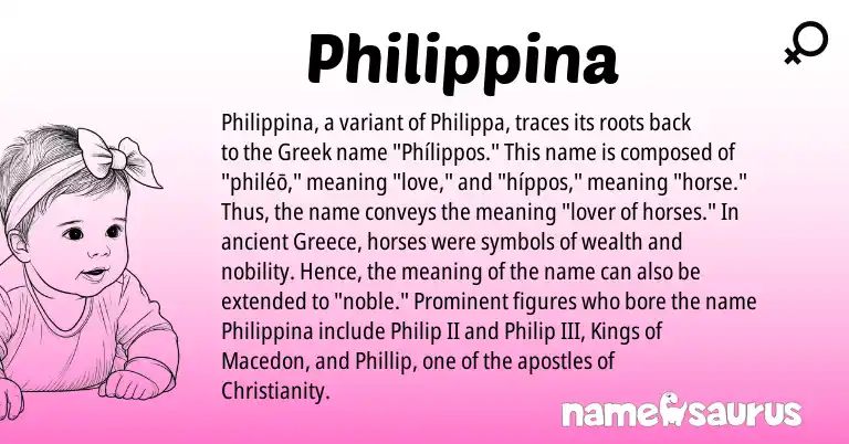 Infographic about Philippina name meaning, Philippina is a name from Greece, Christianity, Greek origin(s).
