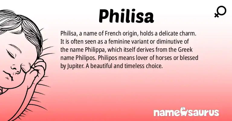 Infographic about Philisa name meaning, Philisa is a name from French origin(s).
