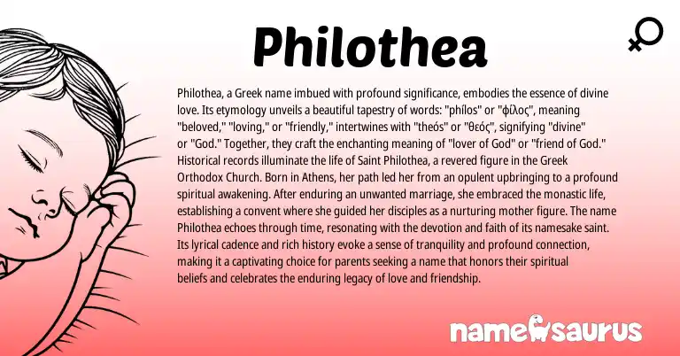 Infographic about Philothea name meaning, Philothea is a name from Greek origin(s).