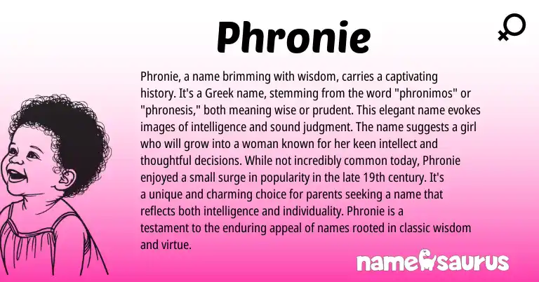 Infographic about Phronie name meaning, Phronie is a name from English, Greek origin(s).