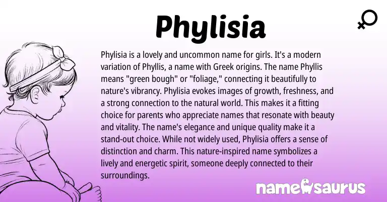 Infographic about Phylisia name meaning, Phylisia is a name from Greek origin(s).