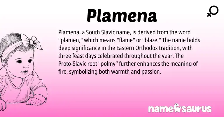 Infographic about Plamena name meaning, Plamena is a name from Slavic origin(s).