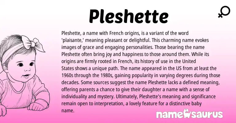 Infographic about Pleshette name meaning, Pleshette is a name from French origin(s).
