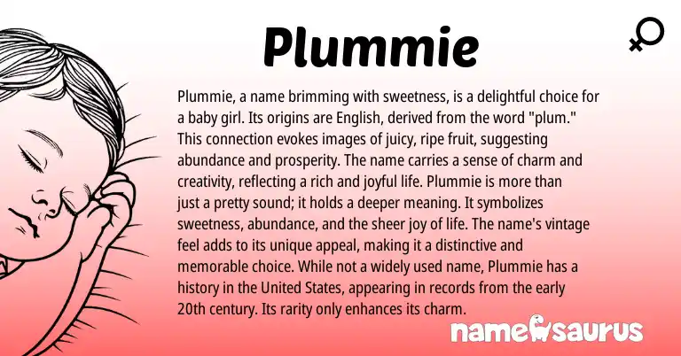 Infographic about Plummie name meaning, Plummie is a name from English origin(s).
