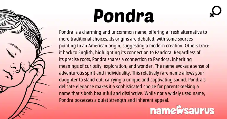 Infographic about Pondra name meaning, Pondra is a name from American origin(s).
