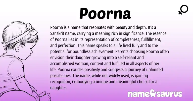 Infographic about Poorna name meaning, Poorna is a name from Indian, Sanskrit origin(s).