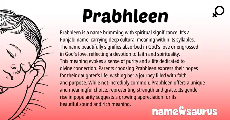 Infographic about Prabhleen name meaning, Prabhleen is a name from Indian, Punjabi origin(s).