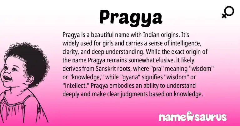 Infographic about Pragya name meaning, Pragya is a name from Indian origin(s).