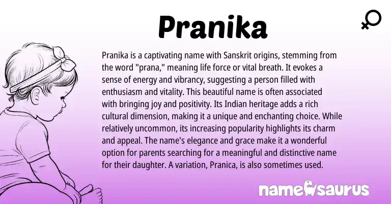 Infographic about Pranika name meaning, Pranika is a name from Sanskrit origin(s).