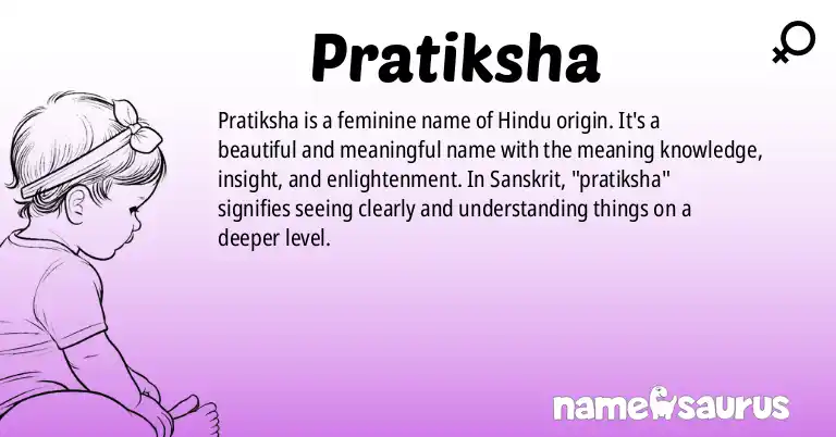 Infographic about Pratiksha name meaning, Pratiksha is a name from Hinduism origin(s).