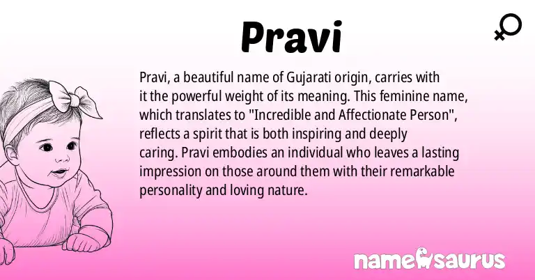 Infographic about Pravi name meaning, Pravi is a name from Gujarati origin(s).