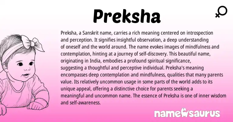 Infographic about Preksha name meaning, Preksha is a name from Sanskrit origin(s).