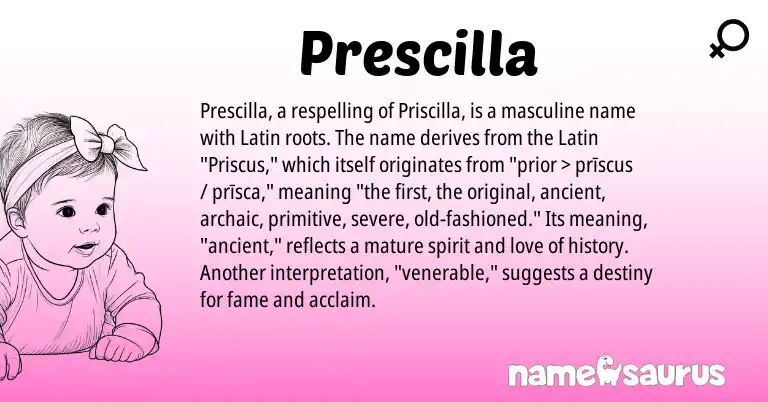 Infographic about Prescilla name meaning, Prescilla is a name from Latin origin(s).