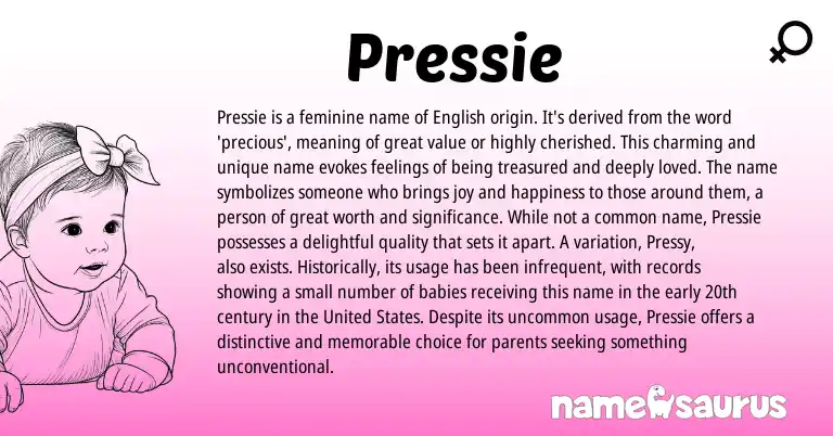 Infographic about Pressie name meaning, Pressie is a name from English origin(s).