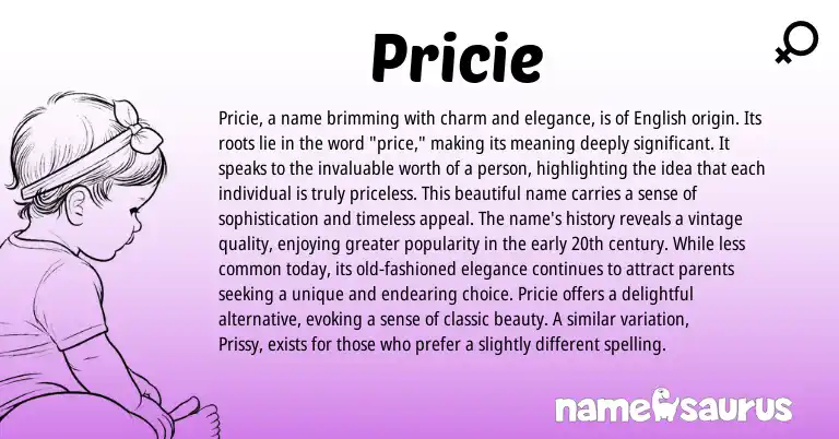 Infographic about Pricie name meaning, Pricie is a name from English origin(s).
