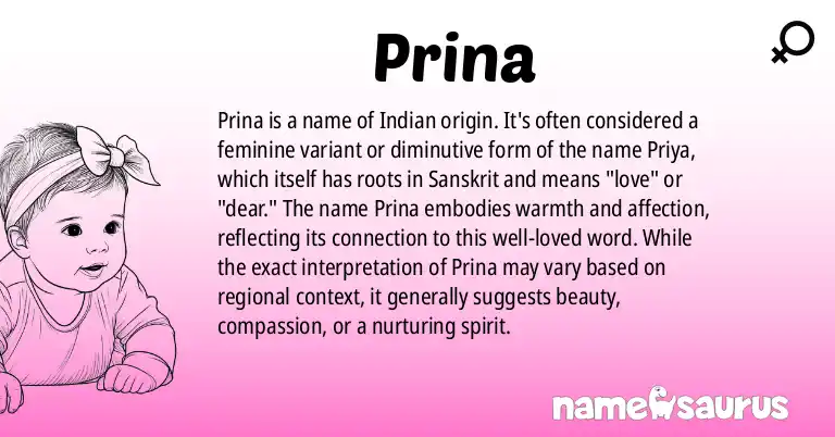 Infographic about Prina name meaning, Prina is a name from Indian origin(s).