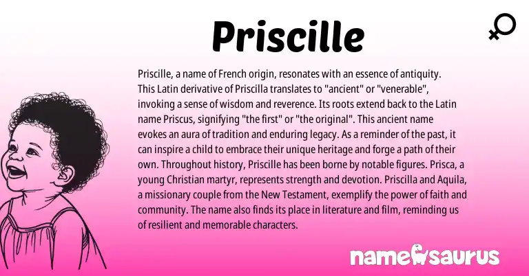 Infographic about Priscille name meaning, Priscille is a name from French, Latin origin(s).