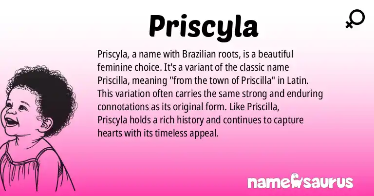 Infographic about Priscyla name meaning, Priscyla is a name from Brazilian origin(s).