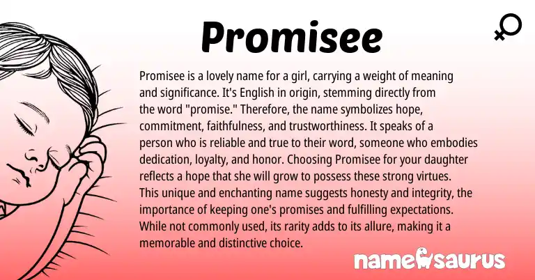 Infographic about Promisee name meaning, Promisee is a name from English origin(s).