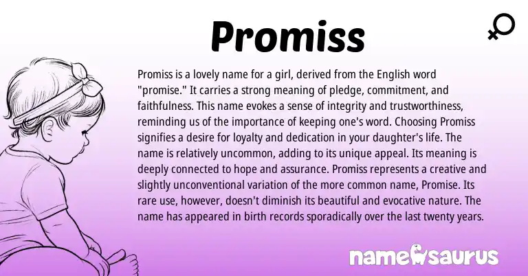 Infographic about Promiss name meaning, Promiss is a name from English origin(s).