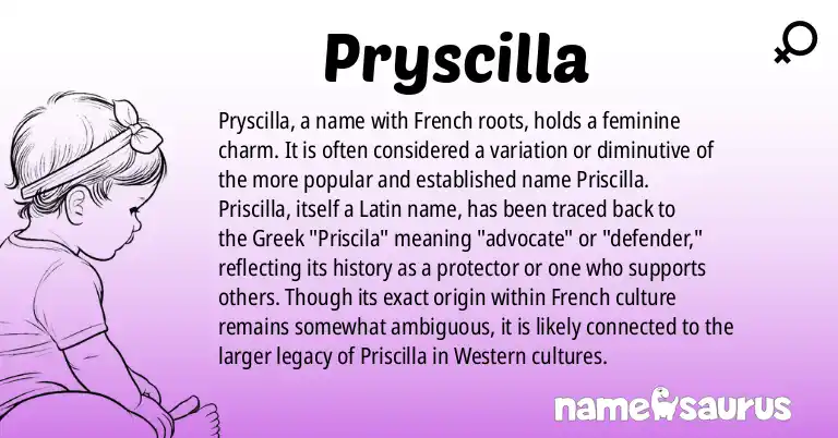 Infographic about Pryscilla name meaning, Pryscilla is a name from French origin(s).