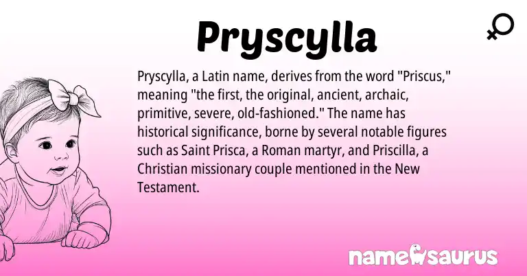Infographic about Pryscylla name meaning, Pryscylla is a name from Roman, Latin origin(s).