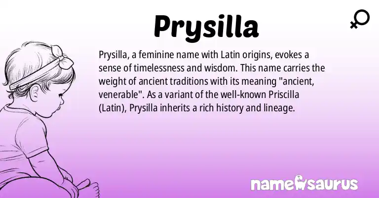 Infographic about Prysilla name meaning, Prysilla is a name from Latin origin(s).