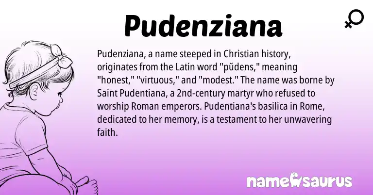 Infographic about Pudenziana name meaning, Pudenziana is a name from Roman, Latin origin(s).