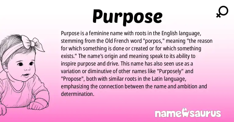 Infographic about Purpose name meaning, Purpose is a name from English origin(s).