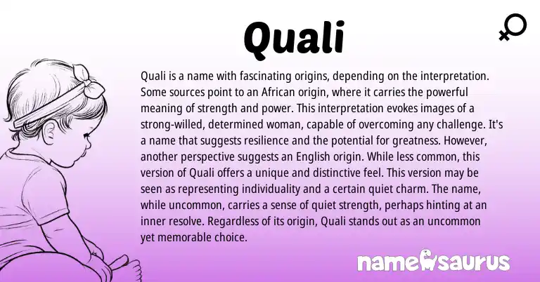 Infographic about Quali name meaning, Quali is a name from African origin(s).