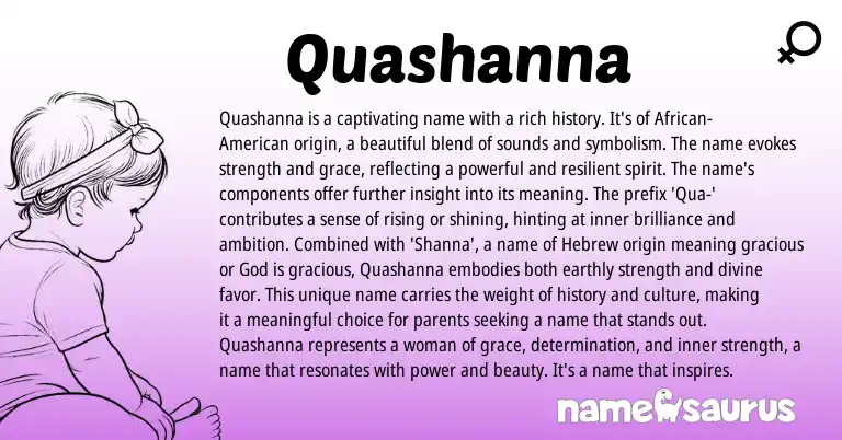 Infographic about Quashanna name meaning, Quashanna is a name from African, Hebrew, American origin(s).
