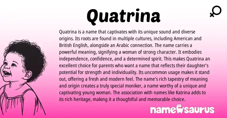 Infographic about Quatrina name meaning, Quatrina is a name from Arabic origin(s).
