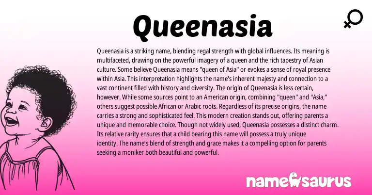 Infographic about Queenasia name meaning, Queenasia is a name from American origin(s).