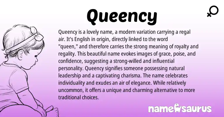 Infographic about Queency name meaning, Queency is a name from English origin(s).