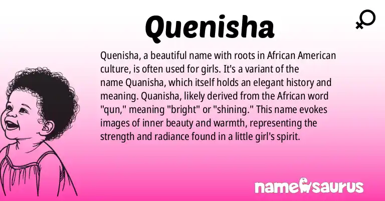 Infographic about Quenisha name meaning, Quenisha is a name from African American origin(s).