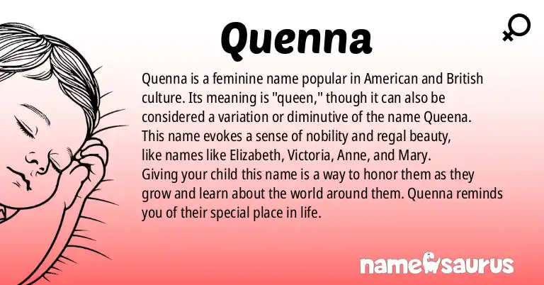 Infographic about Quenna name meaning, Quenna is a name from American, British origin(s).