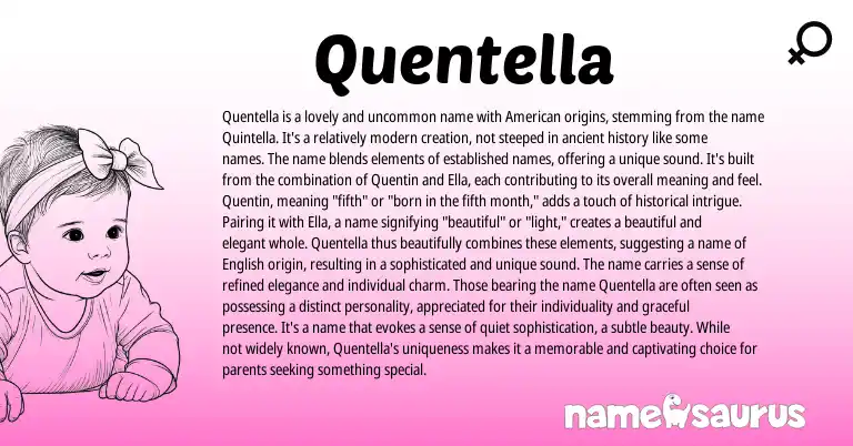 Infographic about Quentella name meaning, Quentella is a name from English origin(s).