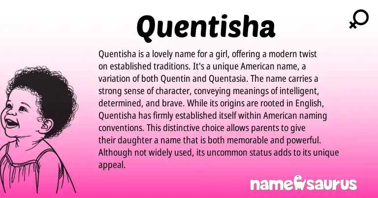 Infographic about Quentisha name meaning, Quentisha is a name from American origin(s).